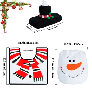 Detailed size specifications for snowman themed Christmas toilet cover and bath mat set