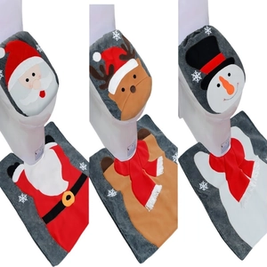 3-piece Christmas toilet seat cover and floor mat set featuring Santa, Snowman and Reindeer