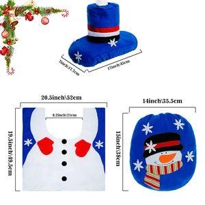 Three-piece snowman toilet seat cover and floor mat set with precise size dimensions