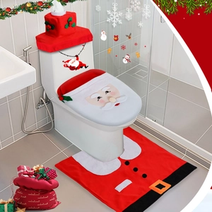 Christmas Santa Claus Toilet Seat Cover Rug Tank Cover Red Fabric Bathroom Decoration Festive Home Decor