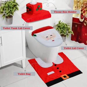 Santa Claus themed toilet cover and rug set with tissue box holder for Christmas decor