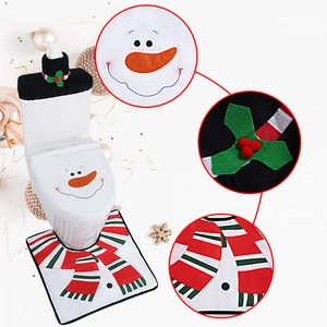 Ensemble de toilettes de Noël avec housse bonhomme de neige et tapis de sol