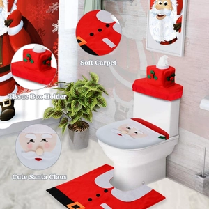 Santa Claus toilet seat cover set with red rug and tissue box holder for Christmas decor