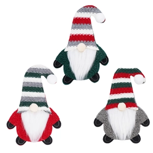 Set mit 3 Weihnachtsgnom-Besteckhaltern mit gestreiften Strickmützen für die Tischdeko