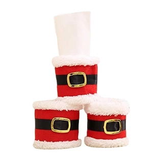 Set of three Santa belt buckle napkin rings in red velvet for Christmas table decor