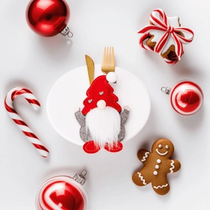 Porta Cubiertos de Gnomo de Navidad Rojo Gris Viejo Sin Rostro Bolsa para Cubiertos Decoración Mesa Navideña Artículos Fiesta