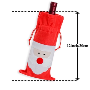 Macro view of Santa Claus wine bottle cover with drawstring and 12-inch height detail