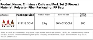 Specifications table for gnome Christmas cutlery holders showing materials and dimensions