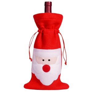 Plush Santa Claus red wine bottle cover with beard for Christmas table decoration