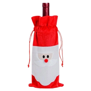 Christmas Santa Claus drawstring wine bottle bag with white beard and red hat decor