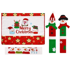Christmas refrigerator handle covers set featuring Santa and snowman holiday decor