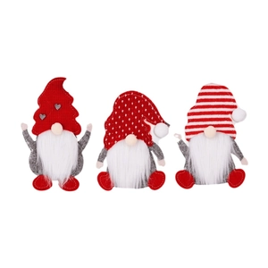 Set de 3 fundas para cubiertos de gnomo navideño con gorros de rayas y corazones