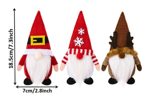 Detailed view of three festive Gnome Christmas cutlery holders with dimensions in cm and inch