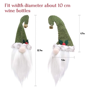 Housse de bouteille de vin gnome de Noël avec chapeau vert, cloches et barbe blanche