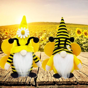 Bumblebee Gnome Peluche Poupée Tournesol Chapeau Rayé Rudolf Sans Visage Pour Printemps Table Jardin Maison Décoration
