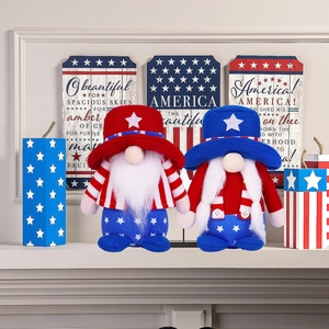 Detail of 4th of July patriotic gnomes with star-patterned hats and plush white beards