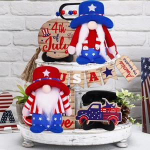 Pair of Independence Day gnomes with stars and stripes theme for home shelf decoration