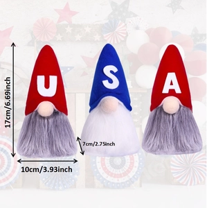 Detailed size specifications for three USA themed patriotic gnome plush decorations