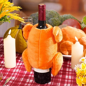 Thanksgiving Harvest Turkey Wine Bottle Cover Plush Festive Table Decoration Autumn Harvest Party Wine Bottle Dress Up Gift