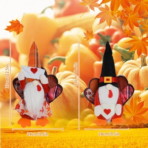 Autumn Thanksgiving faceless gnome dolls set with turkey wings for fall harvest decor