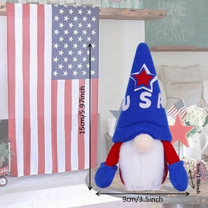 Vista dettagliata dello gnomo patriottico USA con dimensioni di 15 cm di altezza