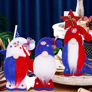 Three patriotic American Independence Day gnomes with stars and stripes for home decor