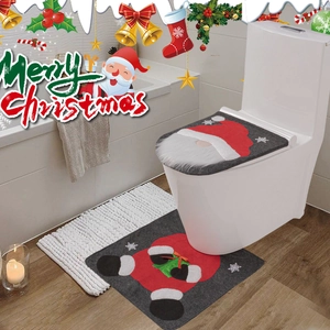 Detail of Christmas toilet seat cover and rug set with 3D Santa gnome plush beard