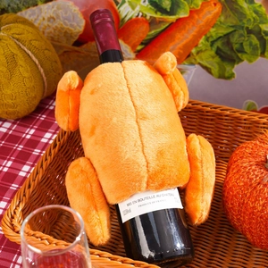 Plush turkey wine bottle cover for Thanksgiving table decor and harvest festival gifts