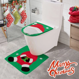 Christmas gnome toilet cover set with 3D beard and matching green bath mat for bathroom décor