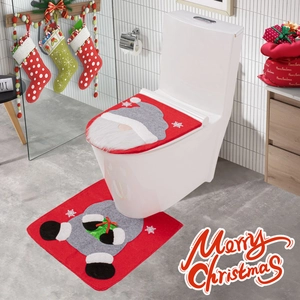 Christmas gnome toilet cover set with Santa rug for festive bathroom decor
