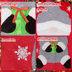 Christmas gnome toilet cover set with plush beard, sequins, and snowflake embroidery