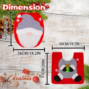 Gnome Christmas toilet seat cover and rug set with holiday decorations and dimensions