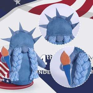 Patriotic July 4th gnome with Statue of Liberty crown and torch on US flag background