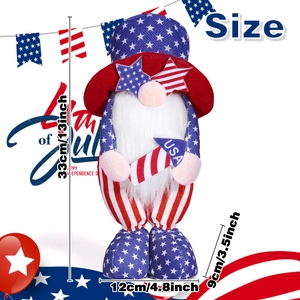 Detailed dimensions of patriotic USA gnome plush with size markers in inches and cm