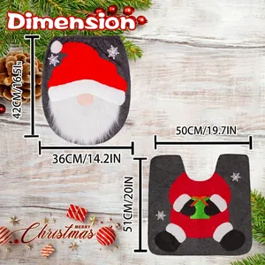 Christmas gnome toilet seat cover and rug set with dimensions on wooden background