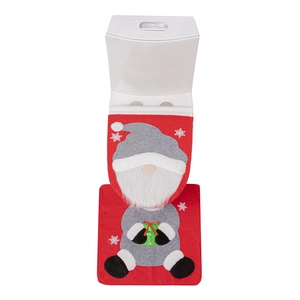 Christmas gnome toilet seat cover and rug set with white snowflake patterns