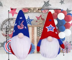 Detailed size view of Independence Day patriotic gnomes with red white and blue hats