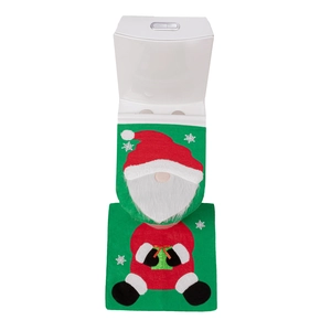 Christmas gnome toilet seat cover and rug set with Santa motifs for bathroom decor