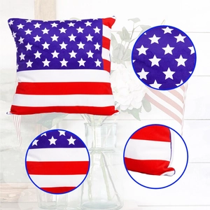 Detail view of the stitching and high-quality fabric texture of the US flag pillow