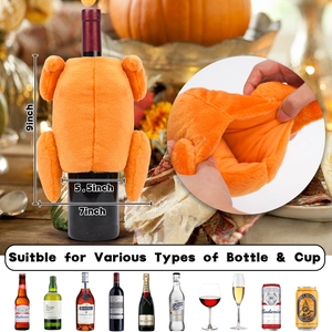Turkey wine bottle cover for Thanksgiving harvest decor, plush stretchable bottle sleeve