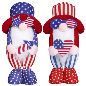 Set of two Fourth of July gnome plush decorations with USA rockets and stars