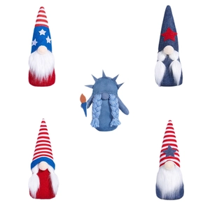 5-piece July 4th patriotic gnome set with American flag stars and stripes patterns