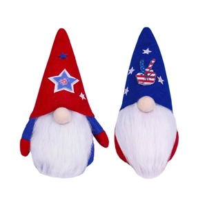 Patriotic 4th of July Gnomes with US flag patterns and white beards, set of two
