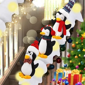 Décoration Toboggan Manchot de Noël Ensemble Peluches Manchots Avec Lumières LED Couverture de Neige Artificielle Ornement de Rampe pour Fête Noël