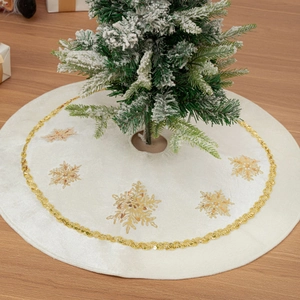 White Velvet Christmas Tree Skirt Gold Sequin Snowflake Round Tree Apron Mat Holiday Party Home Xmas Tree Floor Decorations