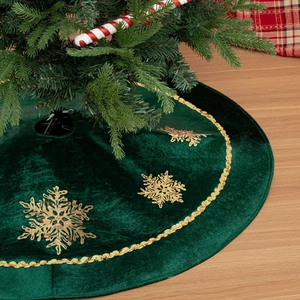 Green Fabric Christmas Tree Skirt Gold Snowflake Embroidery Sequin Decor Round Xmas Tree Mat For Holiday Home Party Decoration