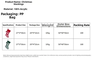 Size chart for Christmas striped knitted stockings made of acrylic material