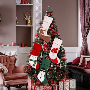 Christmas stocking set with 3D reindeer, polar bear, Santa and snowman for holiday decor