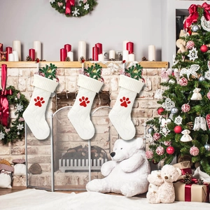 Calze di Natale a Maglia Con Motivi Ricamati di Zampe e Lische di Pesce Decorazione per Camino e Festa di Casa