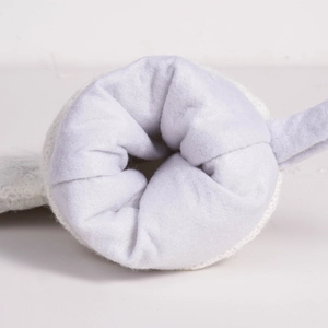 Close-up of the soft fleece lining and knit texture inside the white Christmas stocking